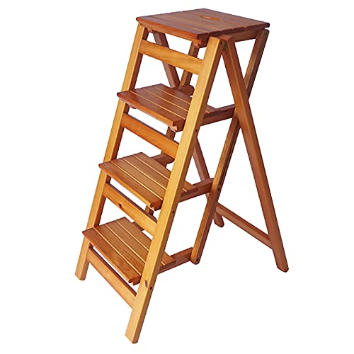 Taburete de pie plegable multifuncional y estante de flores de madera 4 niveles 2