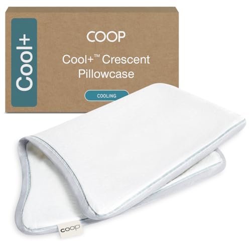 Image of Coop Home Goods Cool+ Crescent Pillow Cover, Queen Size, Crescent Shape, Cooling Bed Pillow Case for Hot Sleepers, Ultra Soft & Breathable Pillowcase with Zipper and 2-Inch Gusset