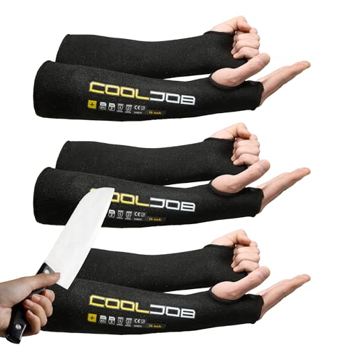 COOLJOB 3 Pairs A4 Cut Resistant Sleeves with Thumb Hole, UPF50+ UV Sun Protection Gardening Sleeves Arm Protector for Thin Skin, Arm Cover for Gardener Farmer Pet Handling for Men Women (Black, 14