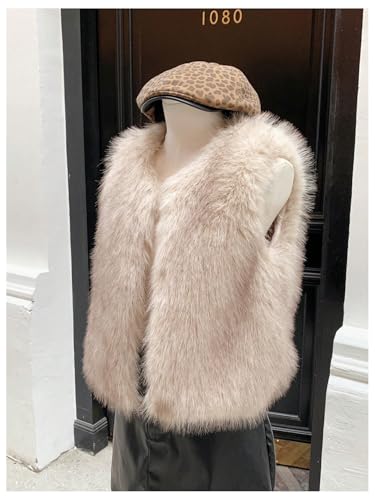 SweatyRocks Women's Fuzzy Faux Fur Vests Teddy Coats Open Front Sleeveless Waistcoat Outerwear4