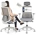 Produktbild SCHEKKA® Bürostuhl Ergonomisch Testsieger - Besonders individuell Einstellbarer Schreibtischstuhl mit Kopf- & Lordosenstütze, 3D Armlehnen & atmungsaktives Mesh - Bürostuhl 150 kg (Hellgrau)