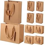 NIYANGLE 10 Stück Braune Papiertüten mit Griffen Teiliges Horizontal Vertikal Geschenktüten für Hochzeiten Partys Geburtstage Weihnachten Juteschnur Karten