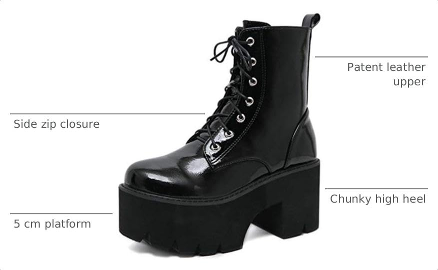 Image of Parisuit Womens Goth Patent Ankle Boots Platform Chunky Combat Boots