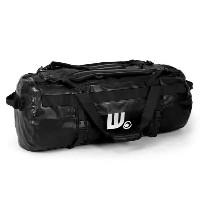 Howzit Sac de Voyage Étanche 90L – Grand Duffel Bag Expédition Polyester 500D – Convertible Sac à Dos ou Main – Coutures Soudées & Zip Étanche – Noir – Idéal Voyage, Kayak, Camping et Plongée
