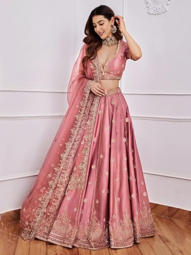 Image of RUKHA FAB Women's Bridal Silk Lehenga Choli Set with Intricate Embroidery and Dupatta for Wedding Reception Festive Celebration