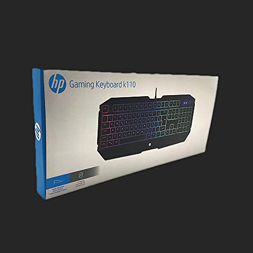 Teclado HP Gamer USB K110 Preto - Layout ABNT2 com Ajuste de Altura Teclas Multimídia e Iluminação d