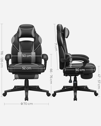 Sedia da Ufficio, Poltrona Racing Ergonomica, Poggiapiedi Telescopico, Schienale Inclinabile, Poggiatesta e Supporto Lombare, Portante di 150 kg, Nero Inchiostro e Grigio Tortora OBG073B03 - Sedia gaming - Immagine 2