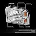 DNA MOTORING Pair Headlight Assembly Compatible with 05-07 Ford F250 F350 F450 F550 SD, Driver and Passenger Side, Chrome Amber, HL-OH-FSUPER05-CH-AM