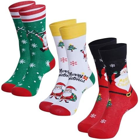 hoyuwak 3 Pair Xmas Crew Socks Bulk Fun Xmas Socks Novelty Christmas Socks Funny Holiday Crew Socks for Women Man,US Size 6-10 Cover