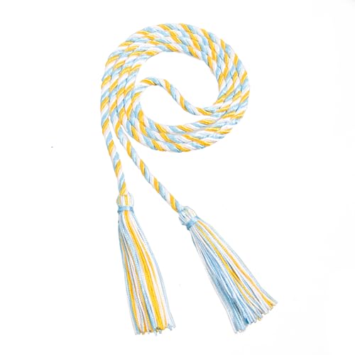 Image of Tassel Depot Graduation Honor Cord - LT Blue /Gold /White - Every School Color Available - Made in USA
