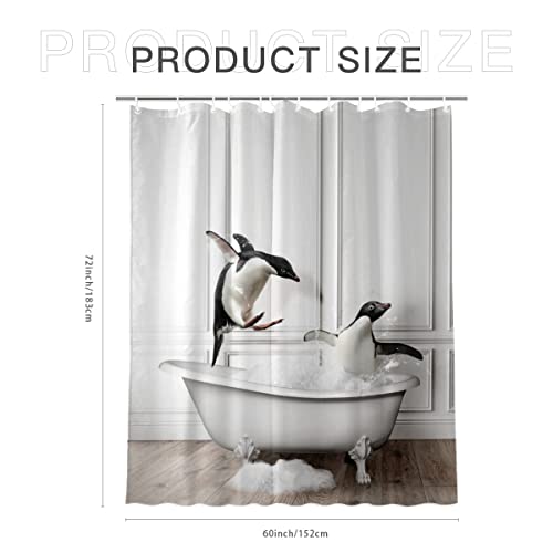 Komiku Funny Animal Shower Curtain, Penguin Bath Fun Animal Print Shower Curtain Set, Waterproof Fabric Modern Cool Design Polyester Bathroom Decor With 12 Hooks, Gift For Boys, 60W X 72H Inches #TOP5