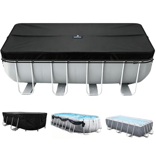 SIHAIAN 9x18Ft Pool Cover for Oval and Rectangular Above Ground Pool with Side Storage, Preventing Waterlogging One-Piece Oval Pool Cover, Lockable, Windproof, UV-Resistant, Tear-Resistant Solar Cover
