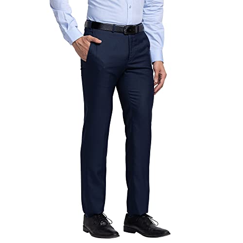 Image of Raymond Men's Poly Viscose Blend Structure Pattern Slim Fit Flat Front Formal Trouser
