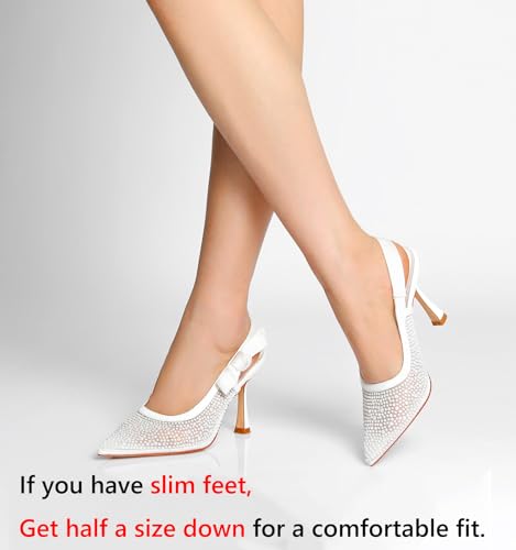 Image of RIBONGZ Sexy Slingback Pumps Elegant Dressy Heels for Women Closed Toe Pointy High Heels Wedding Bride Prom Party Evening Shoes