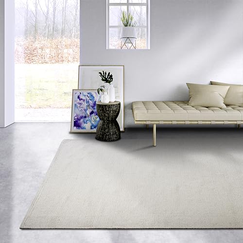 Elle Decor ation Pradesh - Tappeto di lana naturale, tessuto a mano ed ecologico, per soggiorno, camera da letto, sala da pranzo, corridoio, cucina, colore bianco naturale, 160 x 230 cm