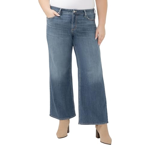 Silver Jeans Co. Women's Plus Size Suki Mid Rise Curvy Fit Wide Leg Jeans