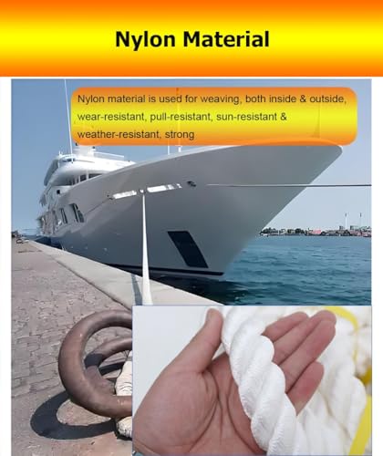 Cuerda de Amarre Blanca de Nailon Trenzado de 3 hebras, 100 m de Largo, Suave, para Yates, pontones y Kayaks. Baja Elasticidad, Resistente a la abrasión con Extremos Reforzados. Cuerda Resistente pa