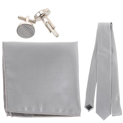 Set de corbata masculina con pañuelo y gemelos gris miniatura 1