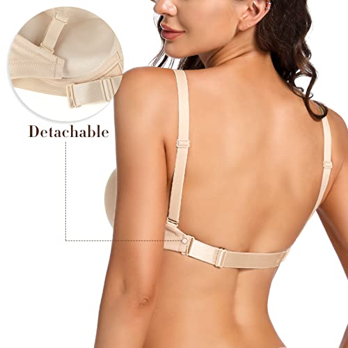 Plusexy Women's Plunge Bra with Clear Straps and Back Deep V Low Cut Padded Push Up Backless Bras2
