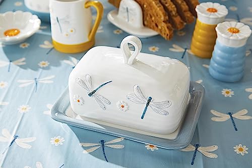 Cooksmart British Designed Ceramic Butter Dish with Lid, Blue, Large - English Meadow - Image 2