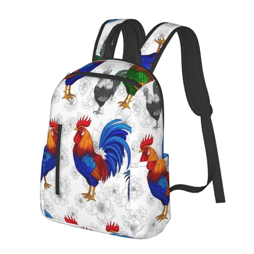 Lightweight Casual Sports Backpack for Men Women, Travel Bag Outdoor Adventure, Rooster Chicken Daypack Rucksack2