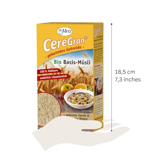 CereGran® - GEKEIMTES Müsli, Bio, 500 g • 100% gekeimte Gerste und gekeimter Dinkel • aus deutscher BIO-Landwirtschaft • reich an B-Vitaminen • Ohne Zuckerzusatz • Natürlich aromatisch • Vollkorn
