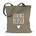 JUNIWORDS Jutebeutel - Wähle eine Farbe -"Lieblingsmensch mit Herz" (Beutel: Khaki, Text: Weiß)