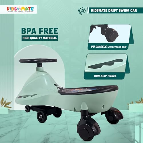 Image of Kidsmate Drift Swing Car for Kids - Ride-On Toy with PU Wheels, Non-Slip Pedals, and 360 Rotating Steering for Easy Navigate The Car for Ages 3 and Up (Sea Green1)
