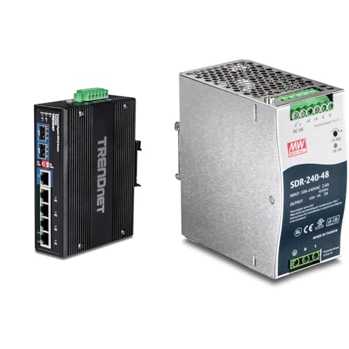 Image of TRENDnet 6-Port 240W Hardened Industrial Gigabit PoE++ DIN-Rail Switch Bundle with 240W Power Supply