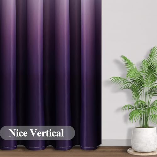 VEHEDE Purple and White Blackout Curtains for Bedroom, Thermal Insulated Full Room Darkening Ombre Curtain for Living Room with Pencil Pleat, 2 Panel 84 Inch Length Drapes, W52 x L84 Inch - Image 8