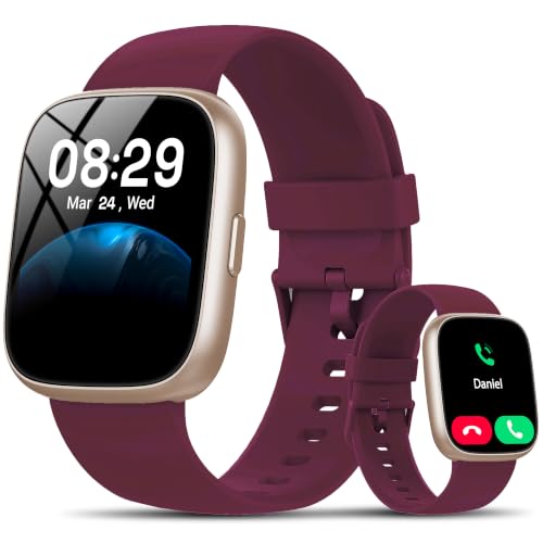 Image of Smart Watch with Alexa Built-in, 1.83 inch Touchscreen Fitness Tracker with Bluetooth Call, Fitness Watch with Heart Rate /Sleep Monitor /120+ Sports, IP68 Waterproof Smartwatch for Android iOS, Burgundy