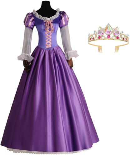 Kolegrial Damen Rapunzel Kostüm Vintage Elegant Lang Schnürung Spitze Abendkleider und Krone für Weihnachten Karneval Halloween Party Geburtstag Maskerade Theater Performance Verkleidung Lila