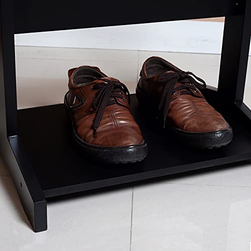 Suit Stand, Durab Valet Stand For Man Black Wood Suit Valet Stand Clothes Stand With Top Tray Shoe Rack, Lidded Storage Used In Entryway Office Living Room, 17.31"D X 13.58"W X 43.31"H #TOP6