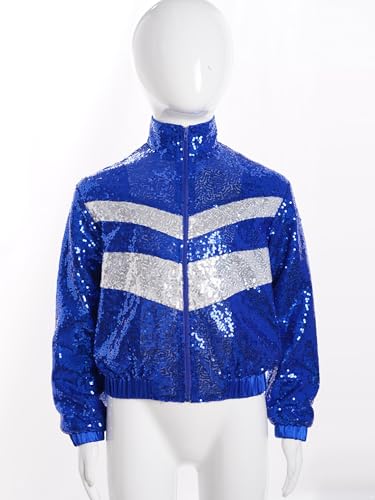 Kids Girls Sequins Jacket Long Sleeve Lightweight Sparkle Coat Zipper Outerwear Dance Party Tops4