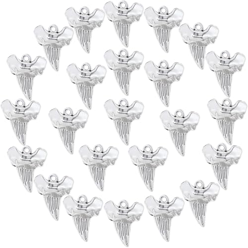 Obsummoy 24pcs Metal Shark Tooth Charm Teeth Pendants for DIY Keychain Necklace Bracelet Jewelry Making and Crafting