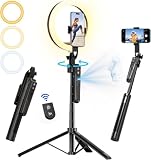 yAyusi Trépied Rotation à 360° de Suivi Automatique du Visage avec Anneau Lumineux,180CM Trépied de Téléphone Perche à Selfie avec Télécommande,Trépieds à Capteur Mouvement pour Vidéo/Vlog (3 Couleur)