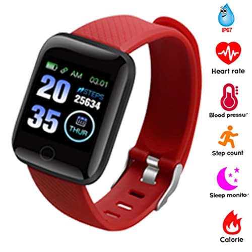 SunaOmni Smart Watch Wireless Smart Bracelet 116Plus Phone Fitness Watch Waterfof Blutdruck Test für Männer Frauen Red Smartwatches - Image 3