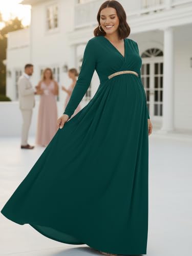 Image of KOH KOH Womens Maternity Long Sleeve V-Neck Flowy Winter Maxi Dress Gown