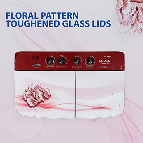 Image of Havells-Lloyd 8 Kg 5 Star Semi-Automatic Top Load Washing Machine (LWMS80RE1 Red, Active Soak)