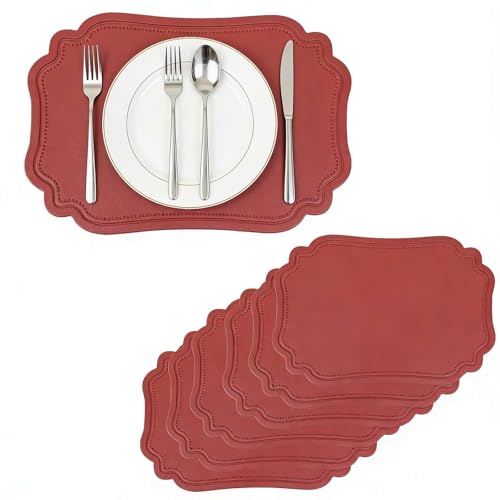 Royannie Placemats Indoor Set 6,Burgundy Faux Leather Waterproof by Royannie - Used condition - US$12.91