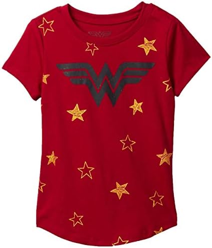 DC Comics Girls T-Shirt Wonder Woman Logo & Stars Print (Dark Red, Large 10/12)