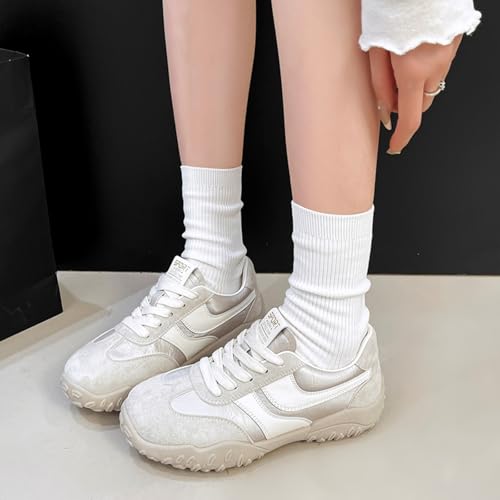 Womens Fashion Sneakers for 2025 Suede Lace Up Fashion Sneakers for Women – Casual Chic and Comfortable for Street Strolling Campus Activities (Red White,5)3