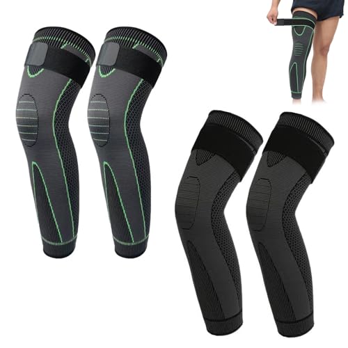 LEOINAER Rodilleras de compresión deportivas largas para menisco y ligamento + protección muscular + transpirable + talla L + color verde