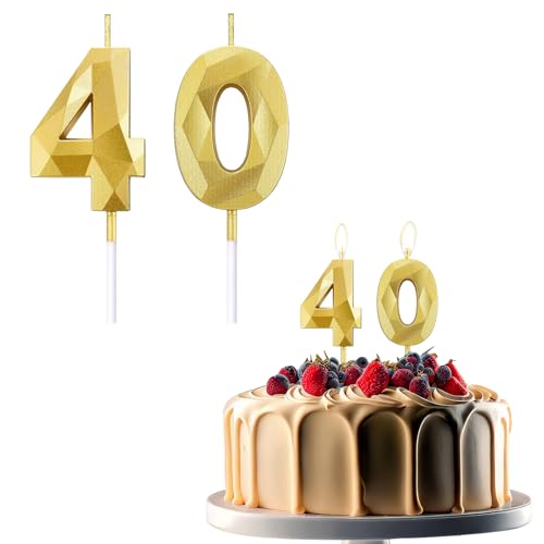 JEKUGOT 40th Birthday Candles for Cakes, Number 40 Candle, Gold Candle, Cake Candles Cake Topper Decorations for Birthday Party, Wedding, and Anniversary Celebration Supplies