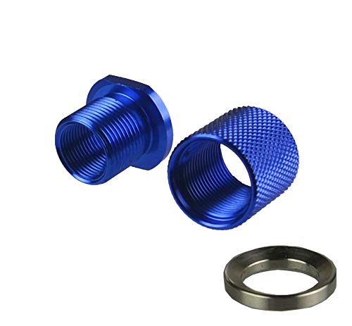 TWP 1/2-28 TPI Thread Protector with 5/8-24 TPI Outside Thread, 1/2x28 TPI to 5/8x24 TPI Convertor. + 5/8x24 TPI Thread Protector and a Crush Washer, Aluminum Blue