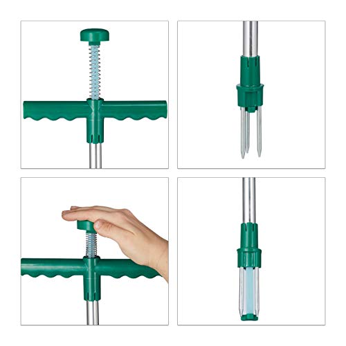 Foto von Relaxdays Unkrautstecher, Löwenzahnstecher mit Stahlkrallen & Auswerfer, Entfernen von Unkraut ohne Bücken, 100cm, grün