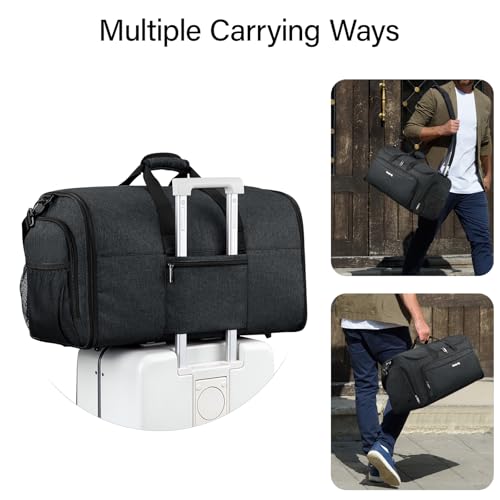 Hanke Carry on Garment Bags for Travel,Convertible Duffle Bag Luggage Bag Weekend Bag with Shoe Compartment,2 in 1 Hanging Suitcase Suit Bag for Men Women,Black