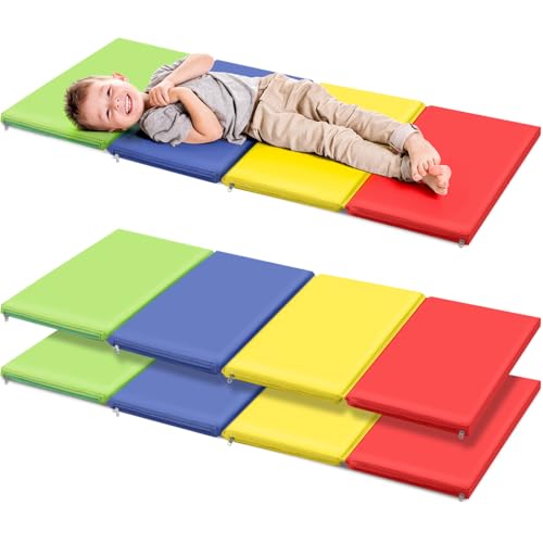 Image of Wesiti Nap Mats for Preschool 1.37 inch Thick 47x24 inch Folding Rest Mat 4 Section, Sleeping Pad for Kids Children Daycare Nap School Classroom Kindergarten Daycare Travel Home, Colorful