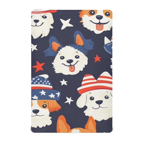 Image of Crib Sheet Breathable Soft Crib Mattress Sheet for Baby Toddler Boys Girls Fitted Crib Sheet Fit Standard Crib Mattress 39 x 27 Inch July 4th Cute Dogs Blue
