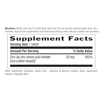 Country Life Chelated Zinc 50 mg - Certified Gluten-Free & Vegan Immune Support Supplement, Enhances Zinc Absorption, Supports Bodys Protein Production & Cellular Health, 100 Vegetarian Tablets